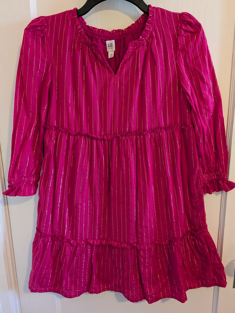 GAP Kids Hot Pink Dress with Metallic Gold Stripes Size 10-12